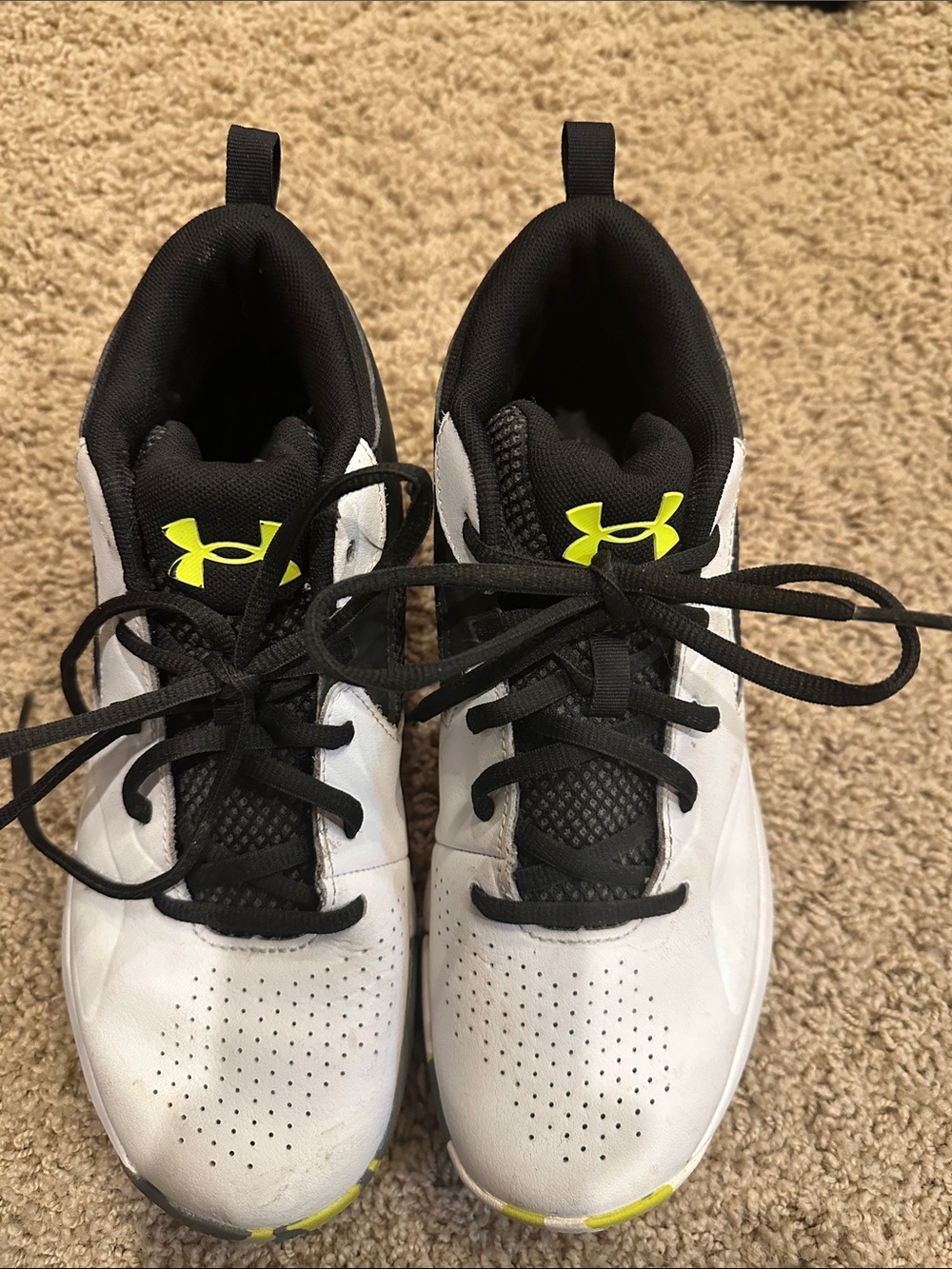 Under Armour Kids Black, White & Neon Yellow Athletic Sneakers